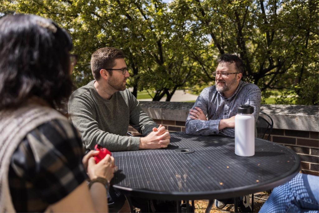 students outside on campus