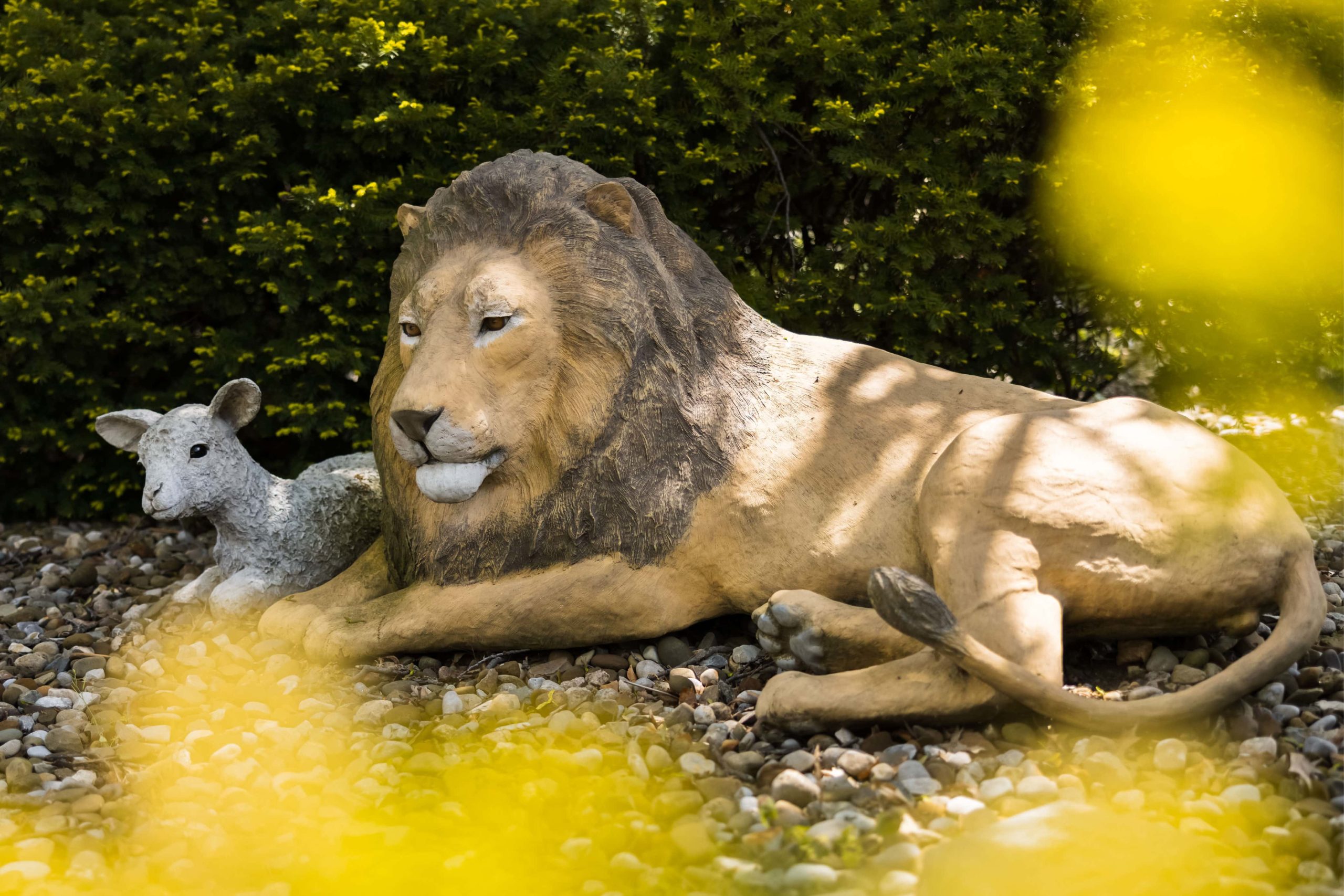 statue of lion and lamb