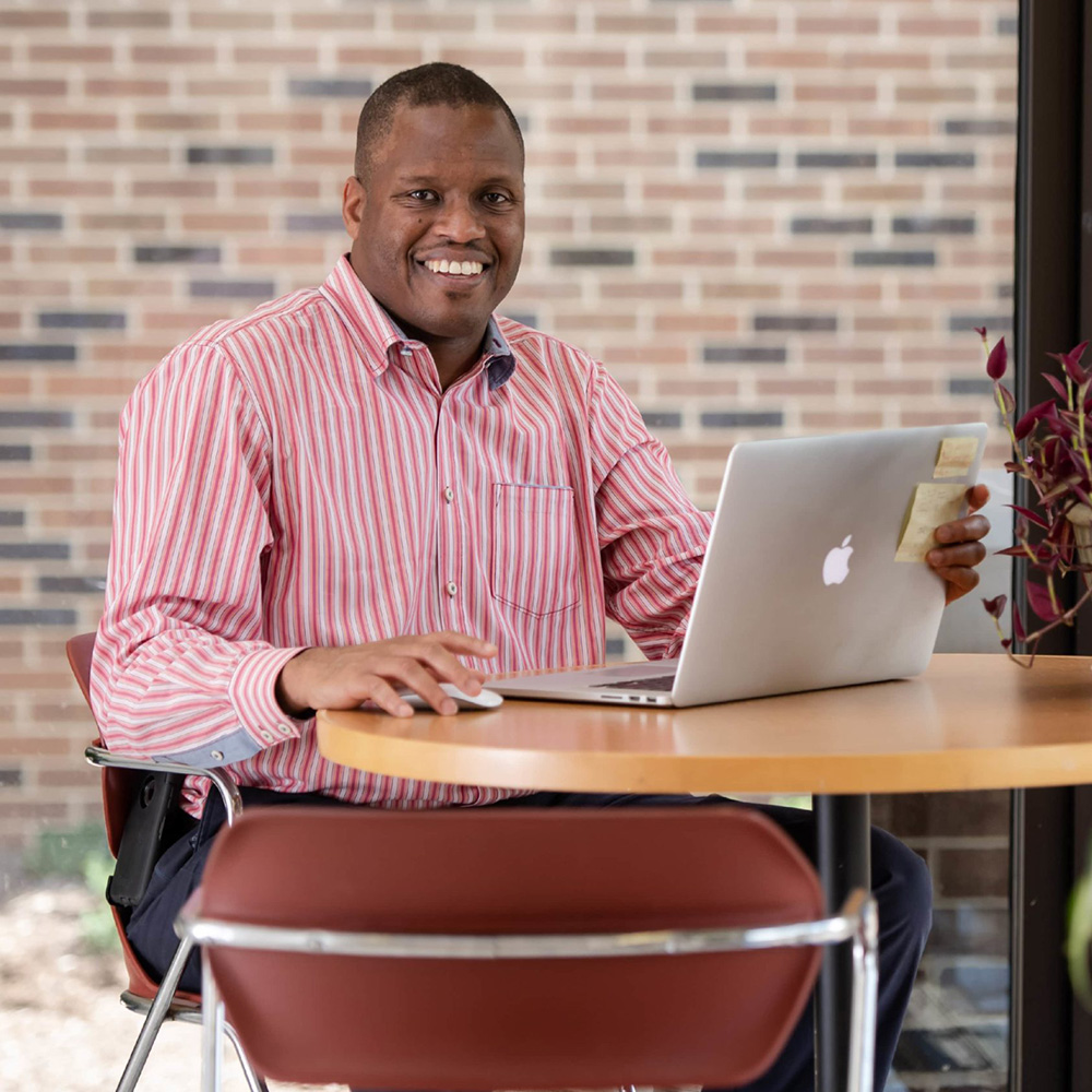 student working on computer